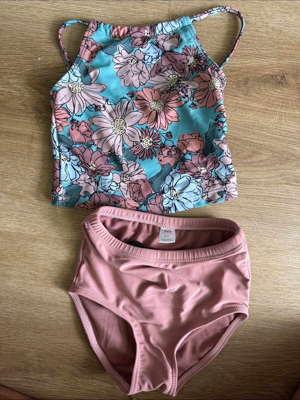 Floral Tankini Set for Girls - Pink & Turquoise